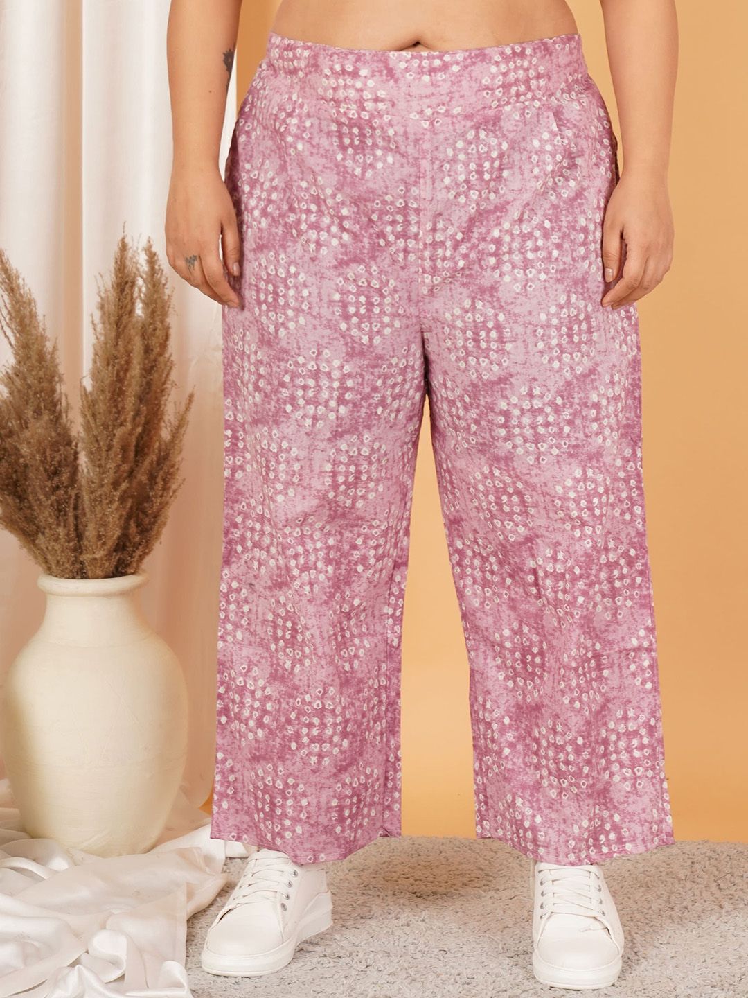Pink Geometric Print Plus Size Trouser — view 1