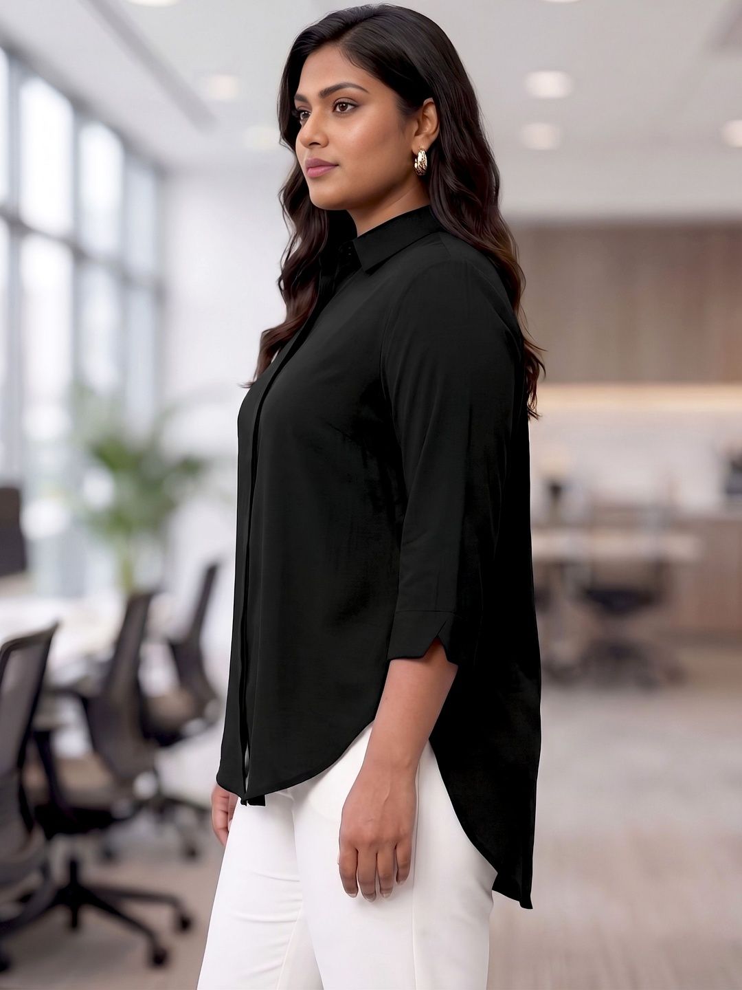 Black Rayon Concealed Plus Size Tunic — view 4