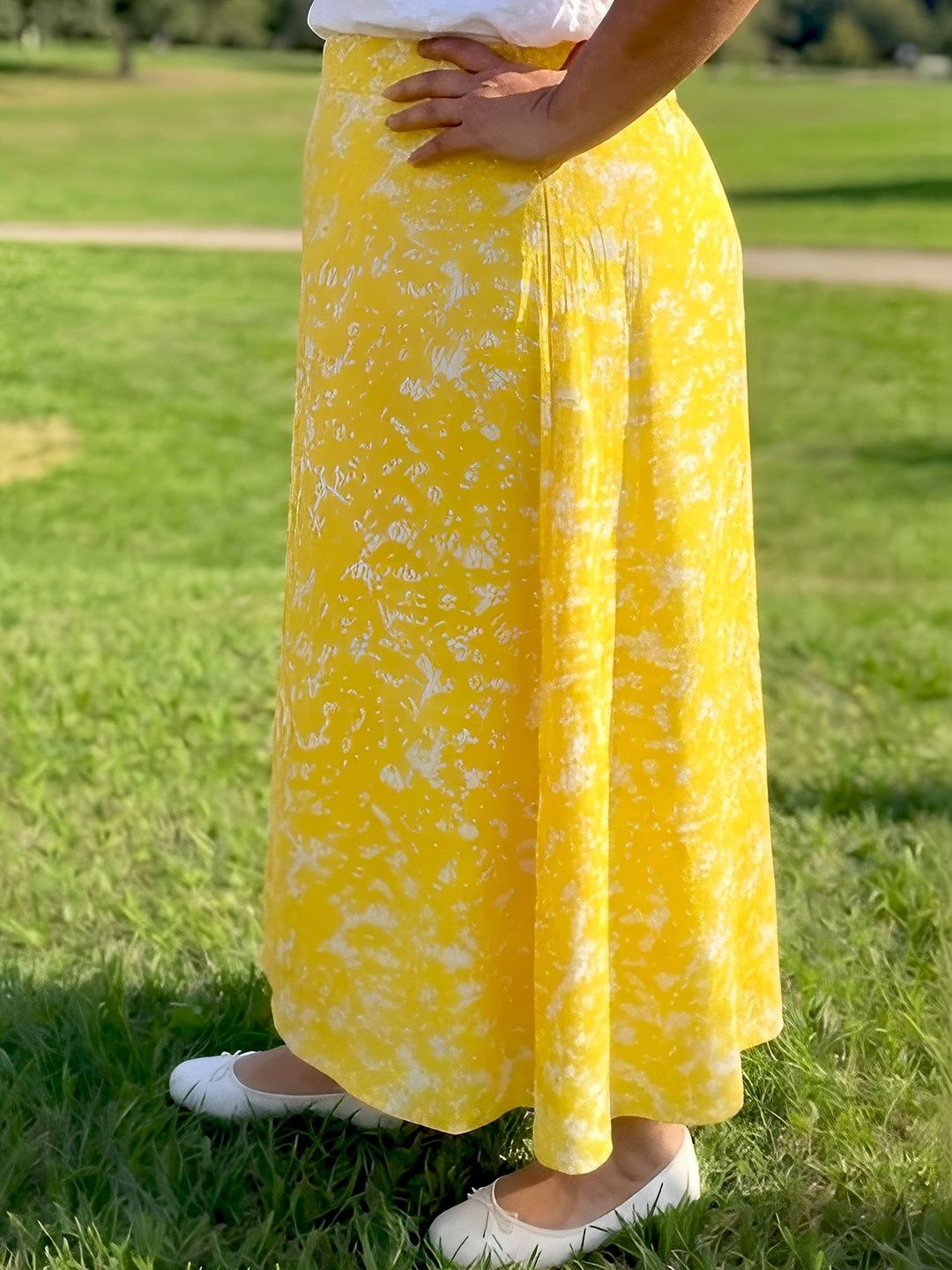 Yellow Print Satin Skirt — view 4