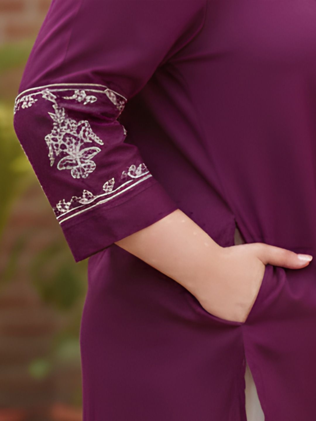 Burgundy Cotton Embroidered Tunic — view 7