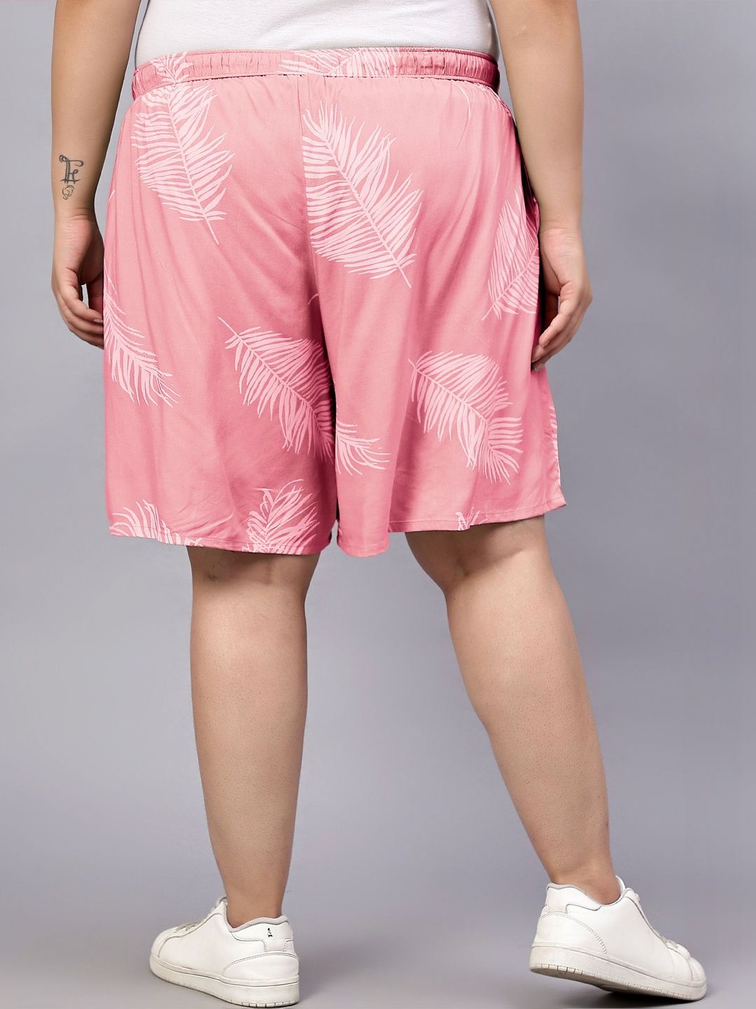 Pink Leaf Plus Size Flared Shorts — view 2