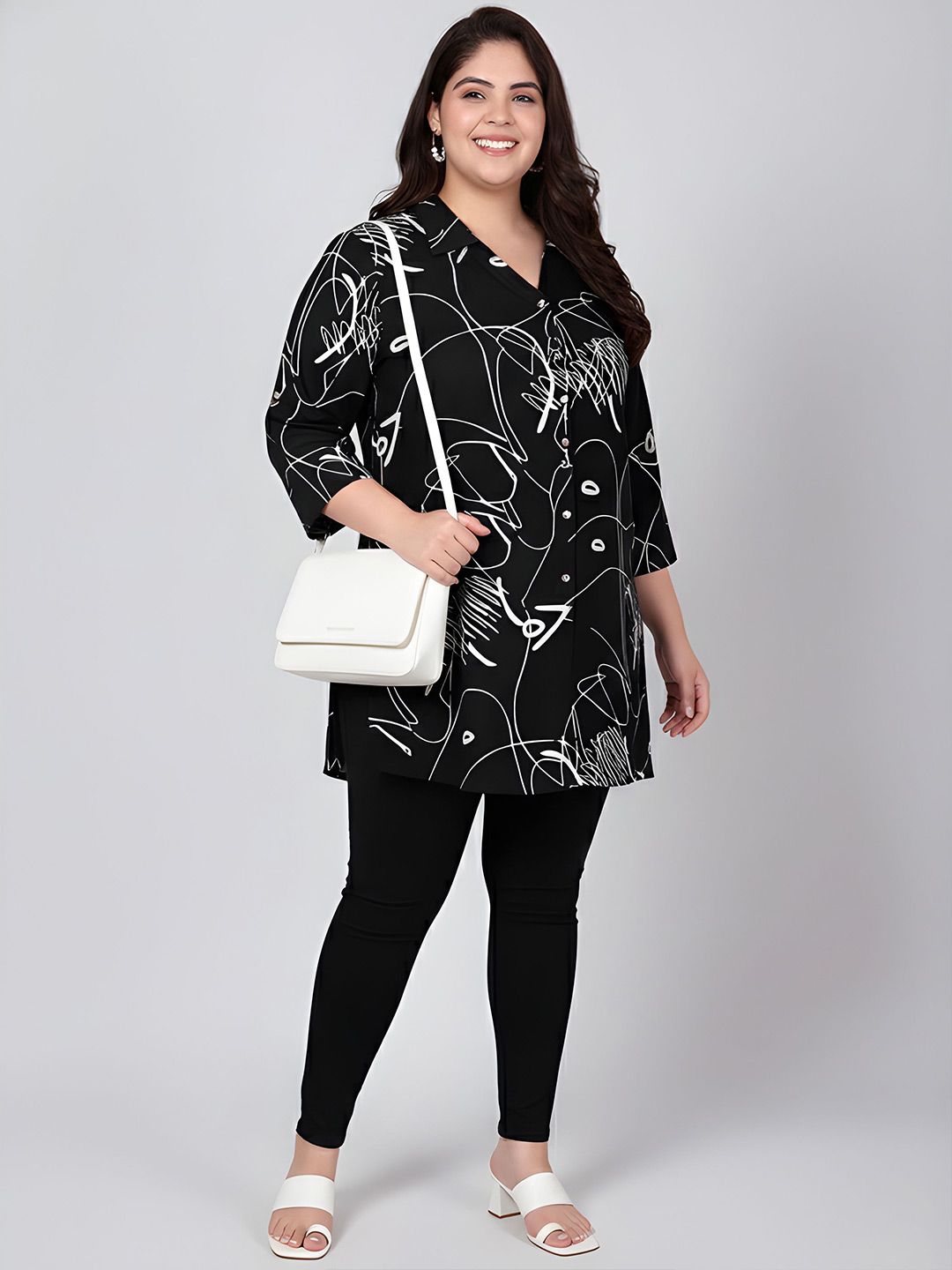 Black Scribble Print Plus Size Shirt — view 6