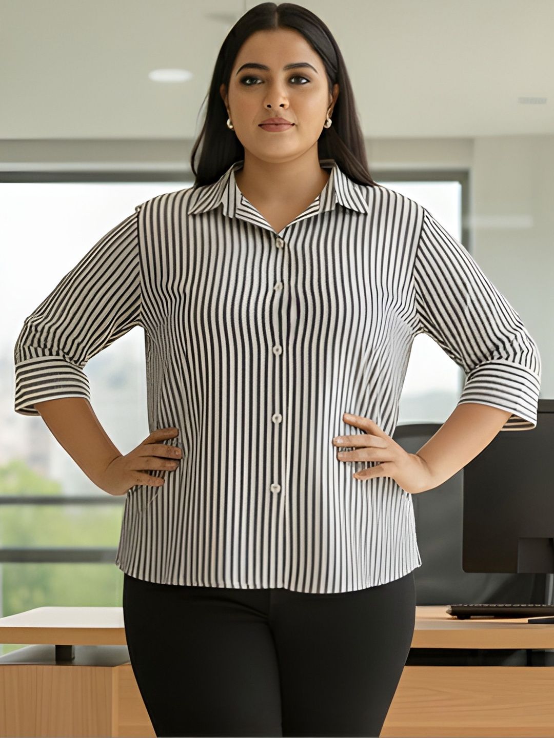 Black and White Stripe Cotton Shirt — view 1