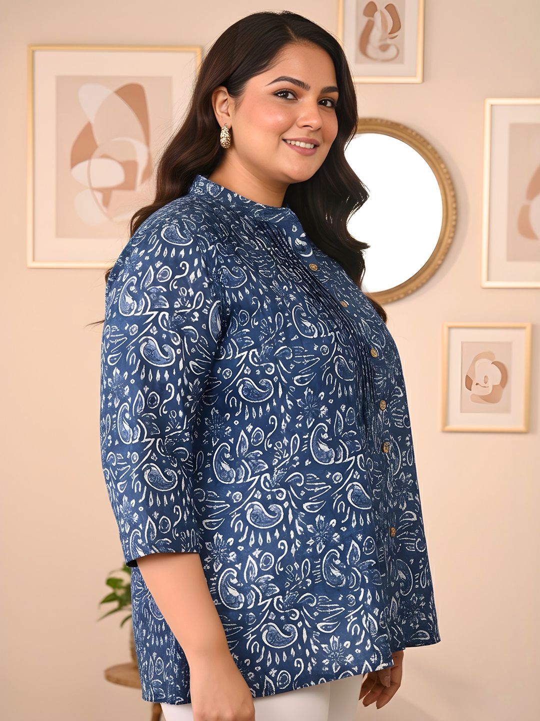 Indigo Handblock Paisley Tunic — view 3