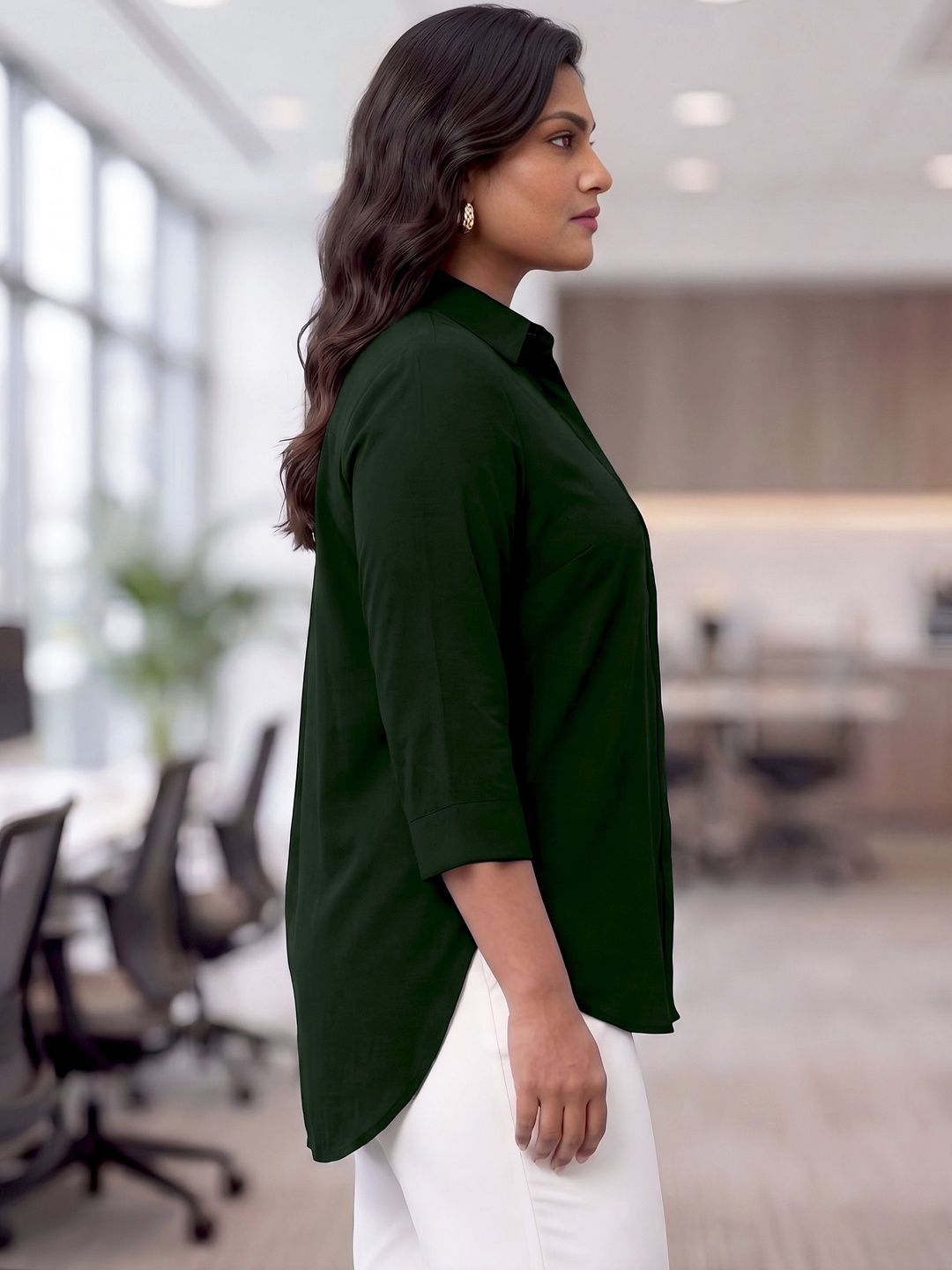 Green Rayon Concealed Plus Size Tunic — view 3
