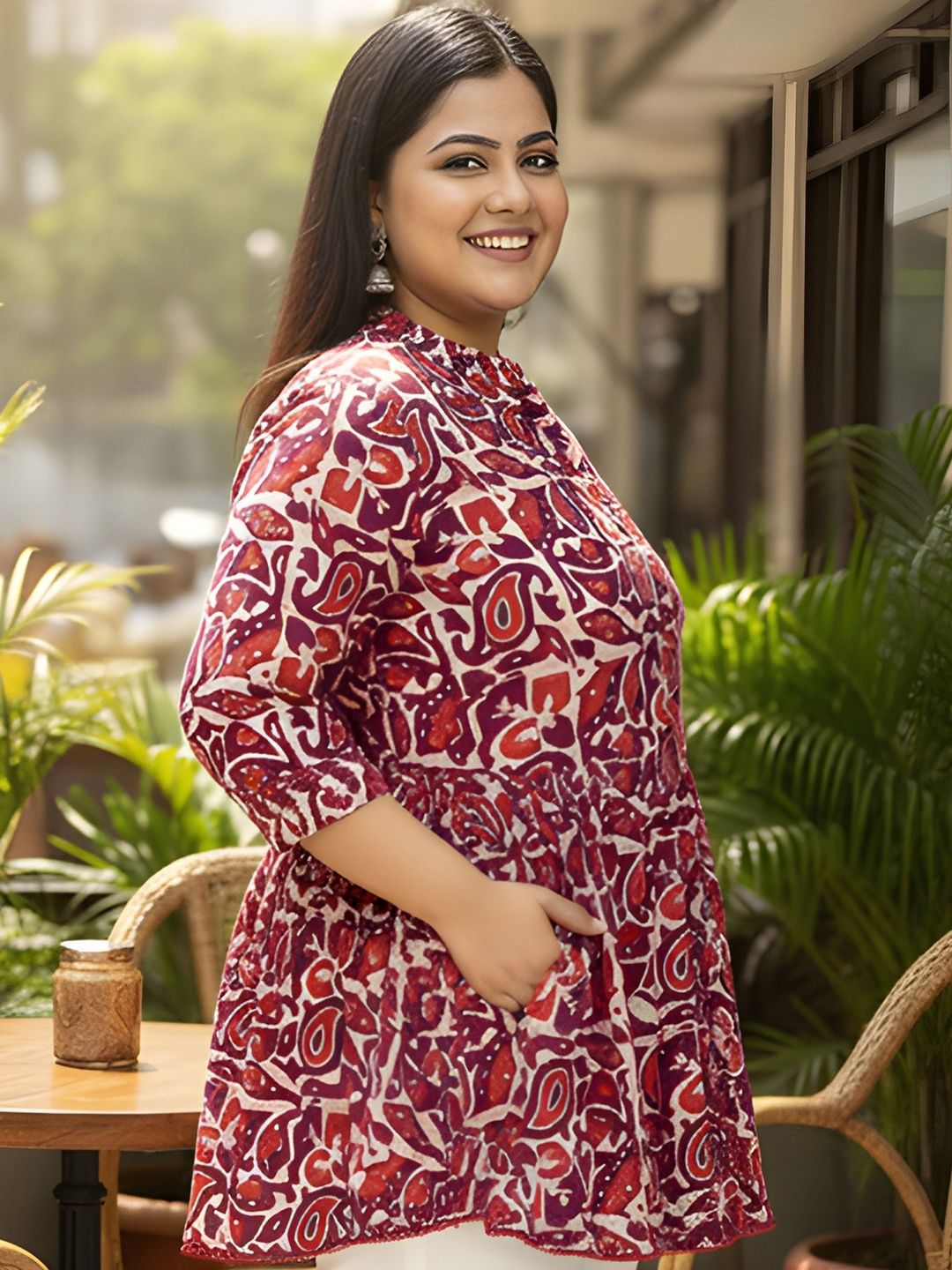 Red and Purple Print Cotton Tunic — view 2