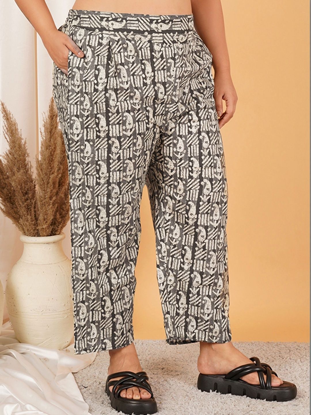 Black Paisley Print Plus Size Trouser — view 3