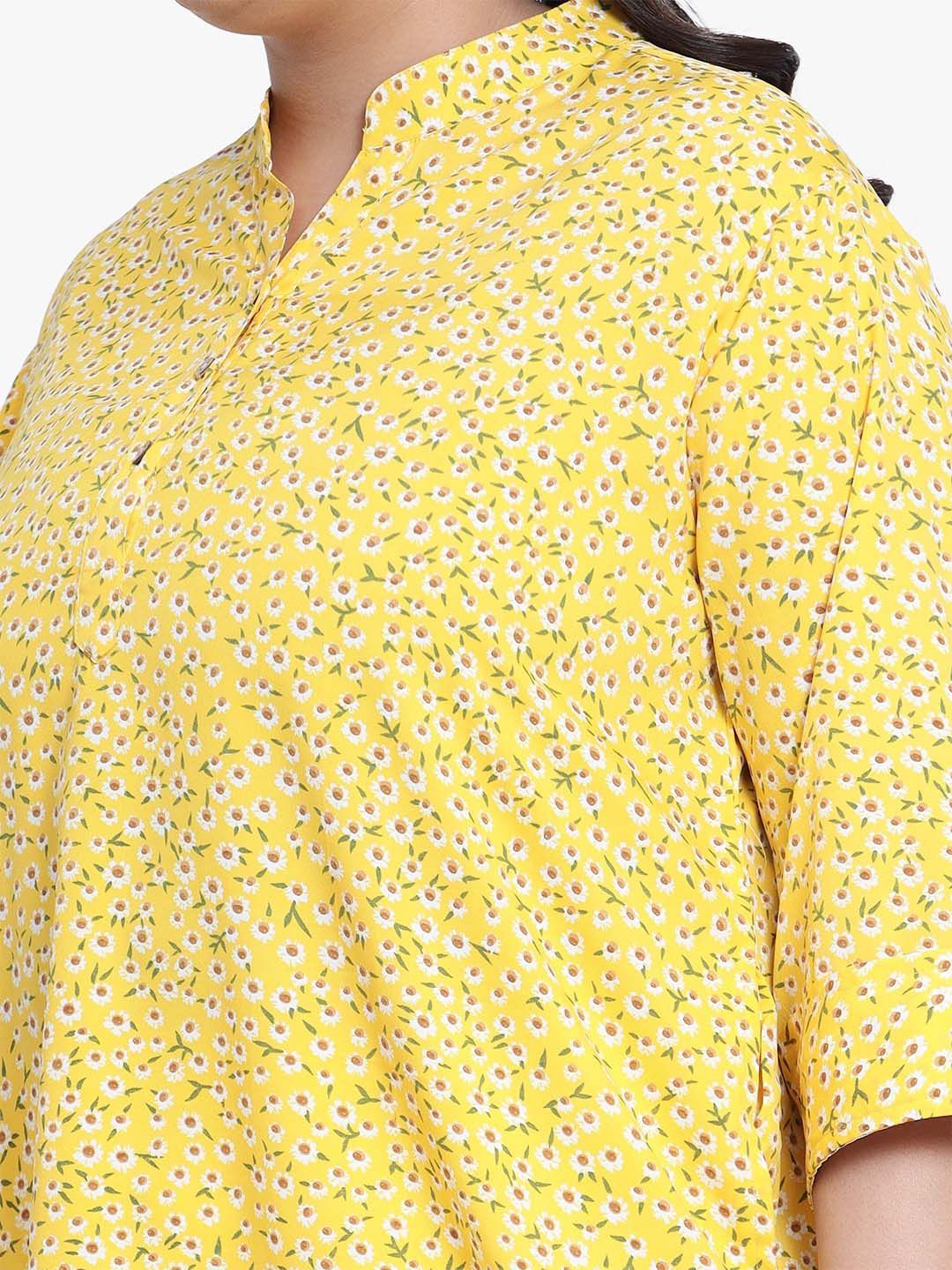 Yellow Floral Print Plus Size Tunic — view 2