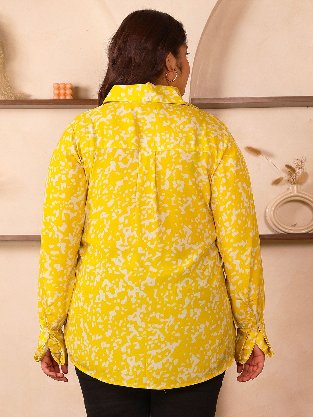 Yellow Print Satin Shirt — view 5