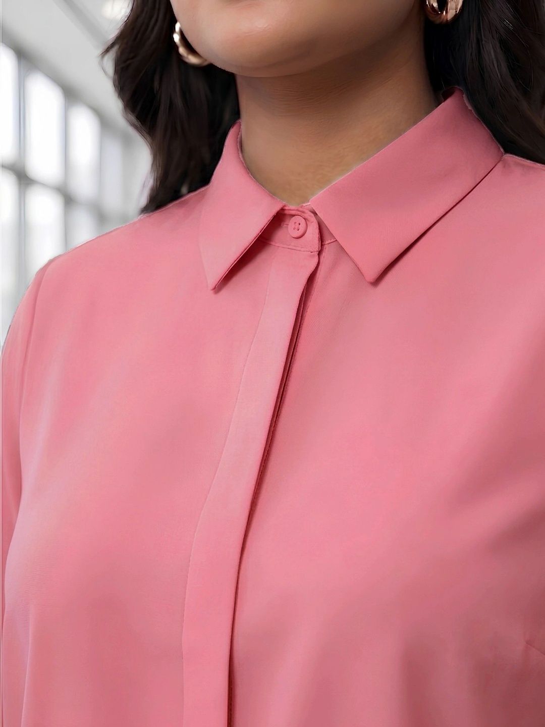 Pink Rayon Concealed Plus Size Tunic — view 7