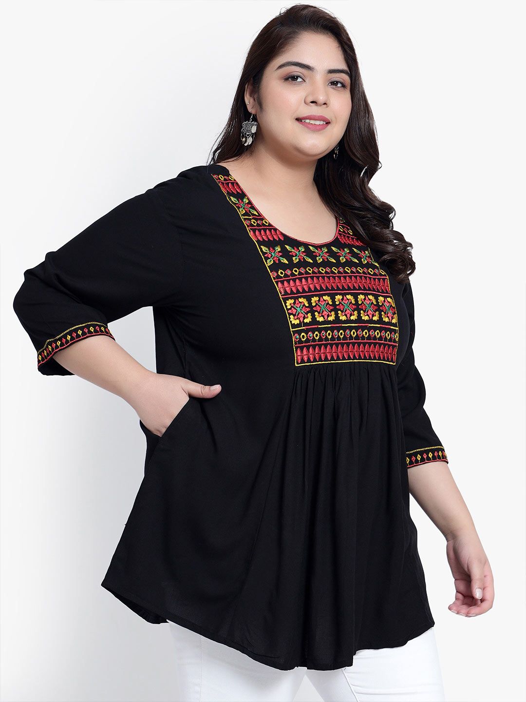 Black Embroidered Plus Size Tunic — view 3