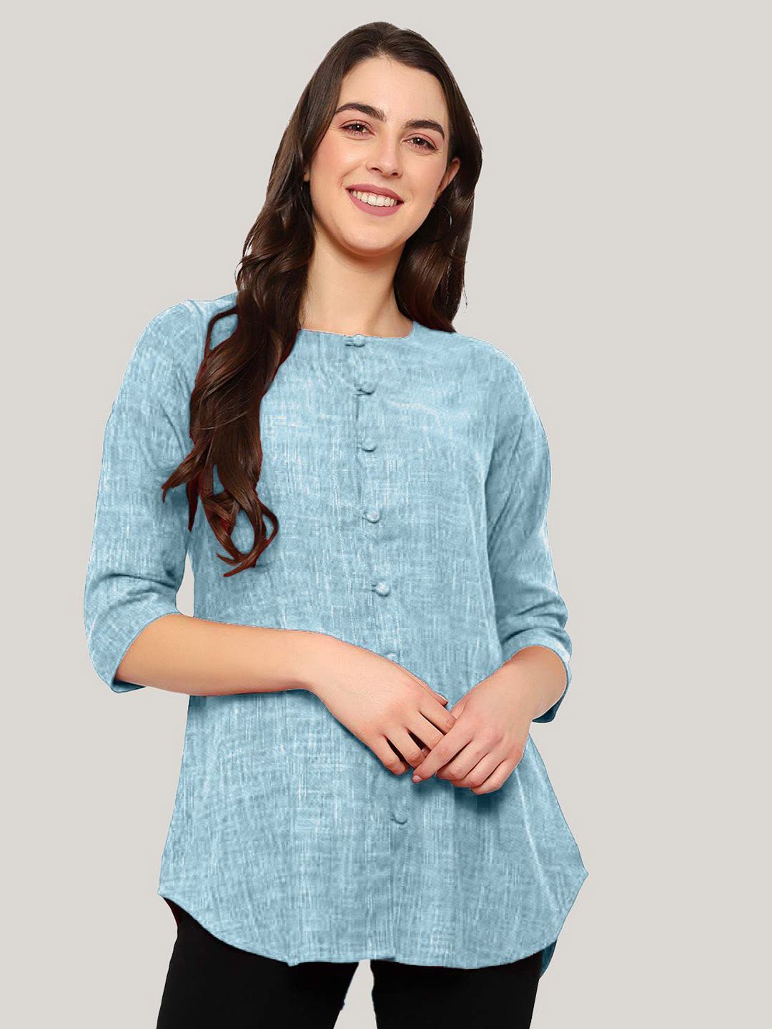 Blue Cotton Linen Tunic — view 7
