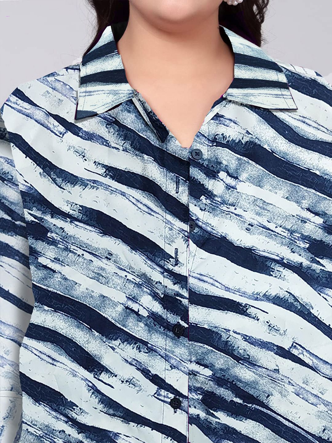 Blue Leheriya Print Plus Size Shirt — view 2