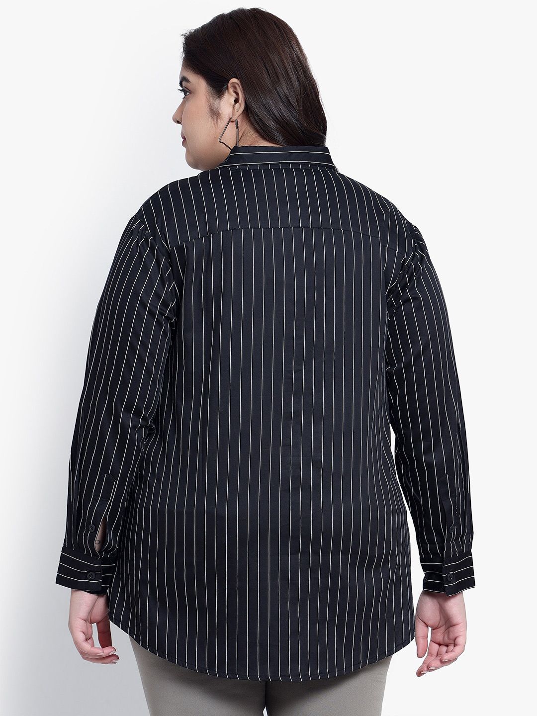 Black Stripe Formal Plus Size Shirt — view 5