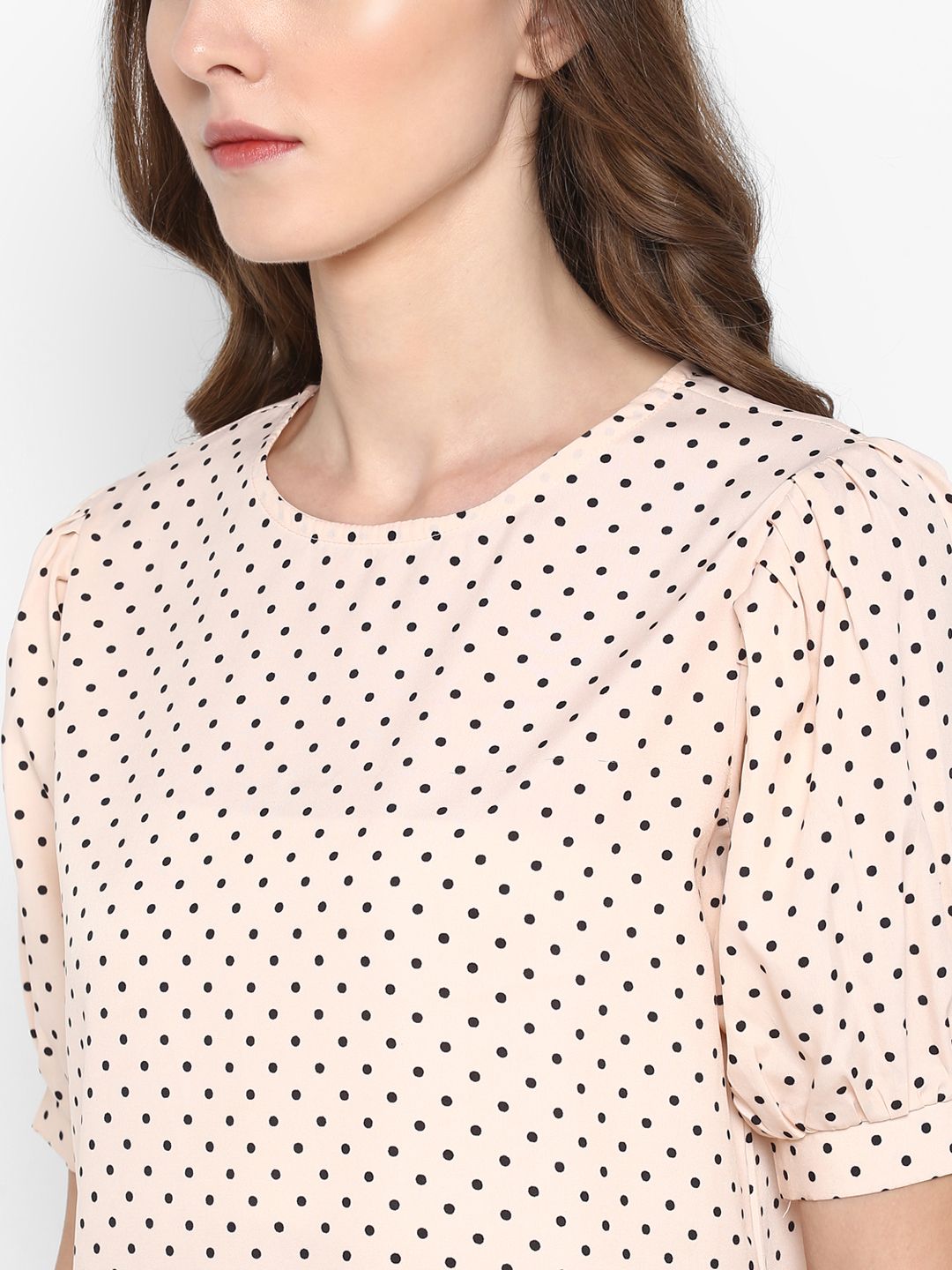 Peach Polka Dot Puff Sleeve Top — view 7