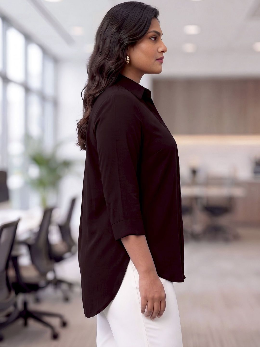 Brown Rayon Concealed Plus Size Tunic — view 3