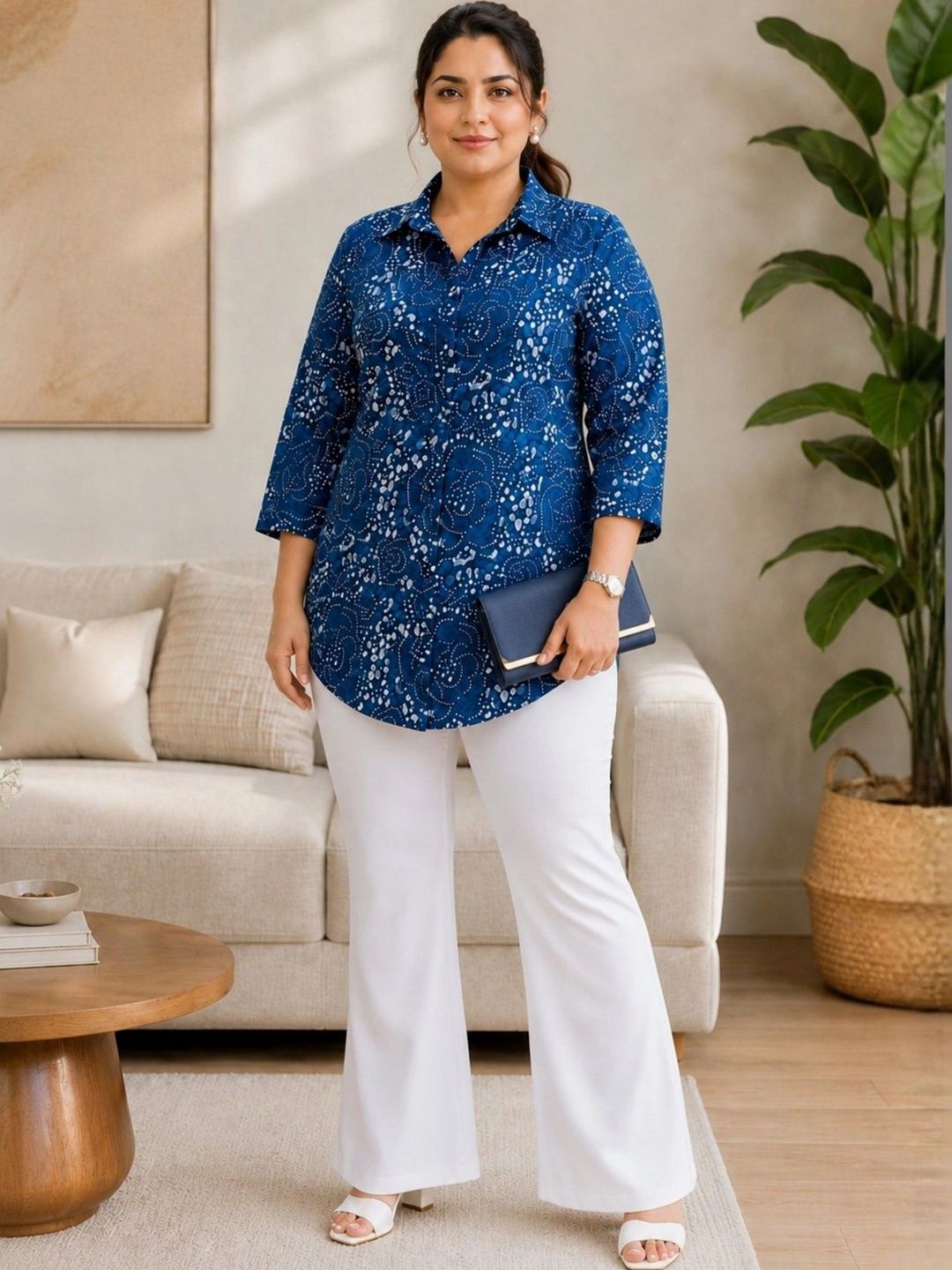 Blue and White Indigo Cotton Shirt — view 5