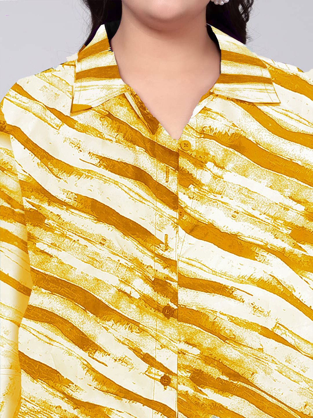 Yellow Leheriya Print Plus Size Shirt — view 2