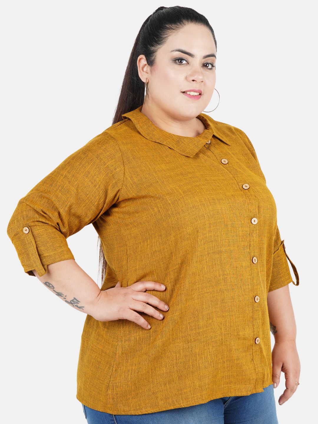 Mustard Solid Plus Size Tunic — view 3