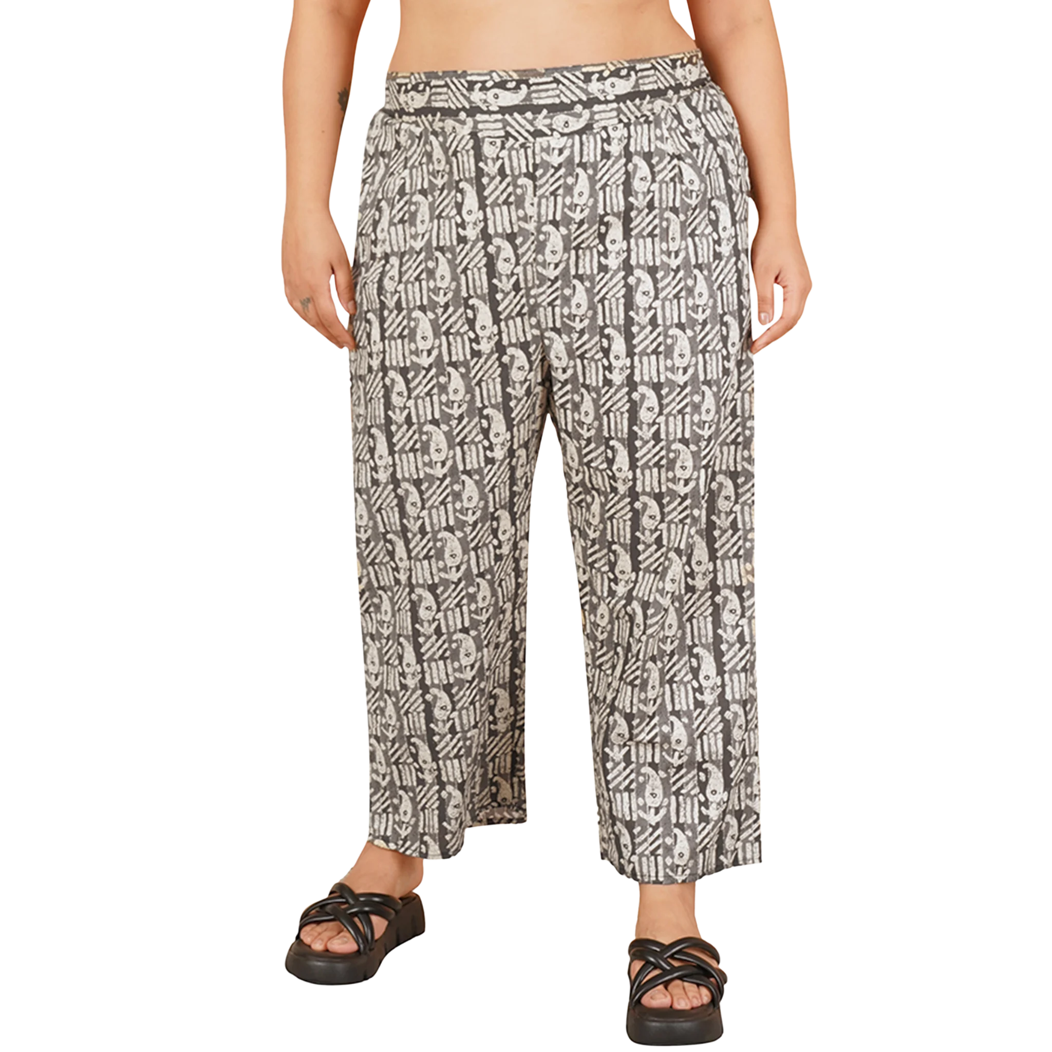 Black Paisley Print Plus Size Trouser