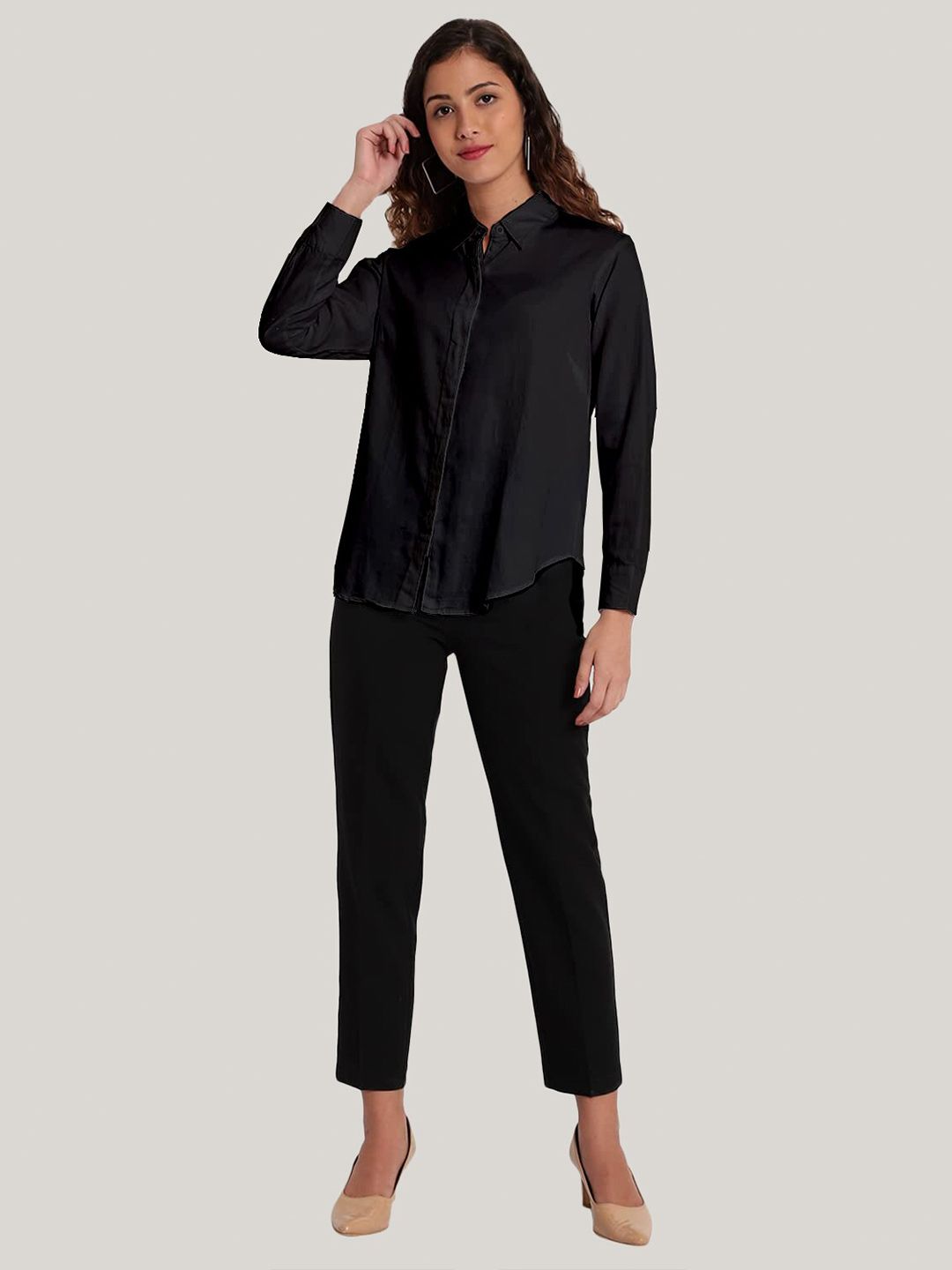 Black Slim Fit Formal Plus Size Shirt — view 6