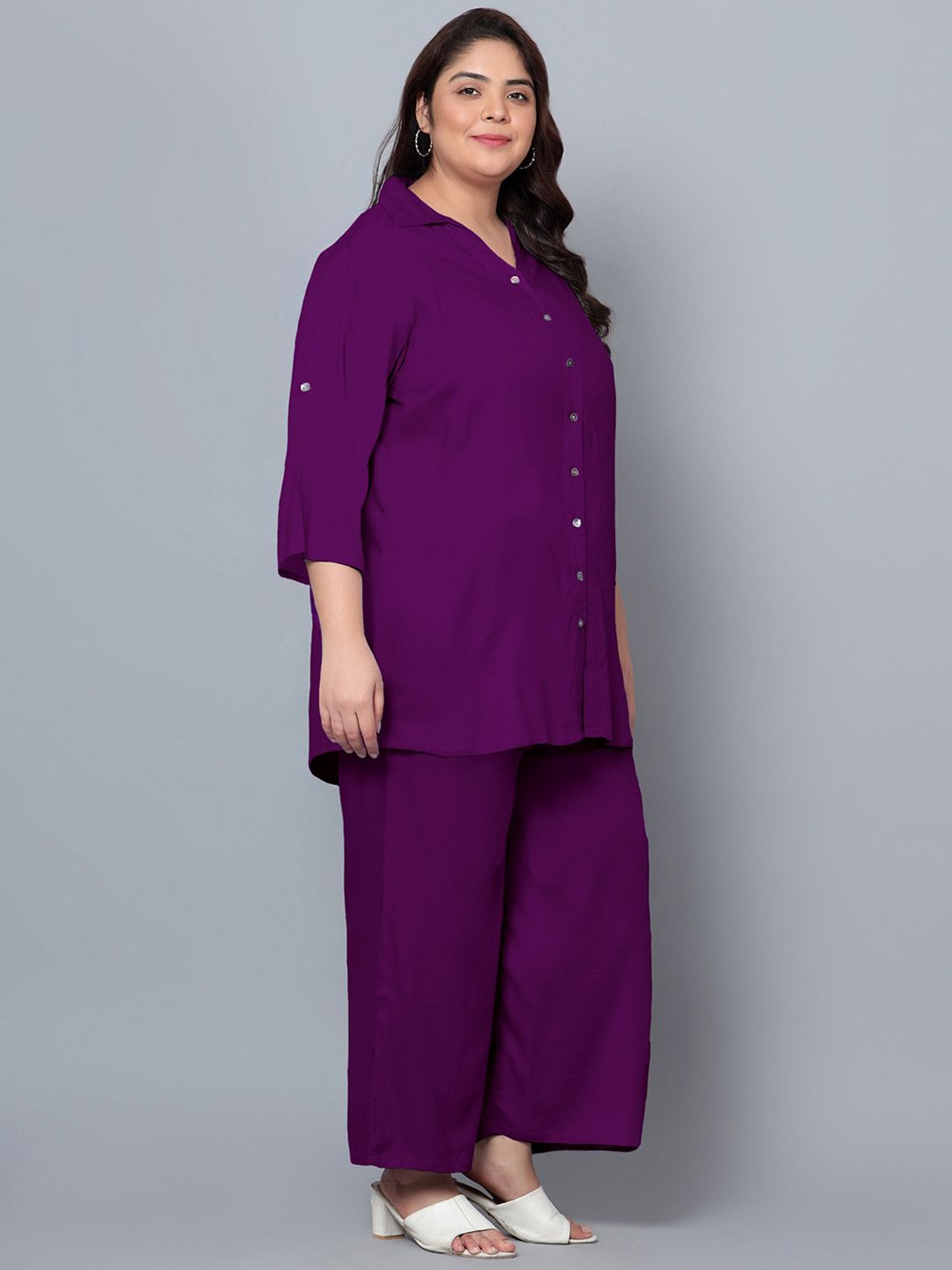 Purple Solid Plus Size Co-Ord Set — view 3