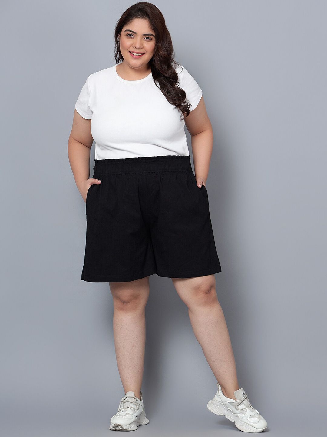 Black Cotton Plus Size Shorts — view 6