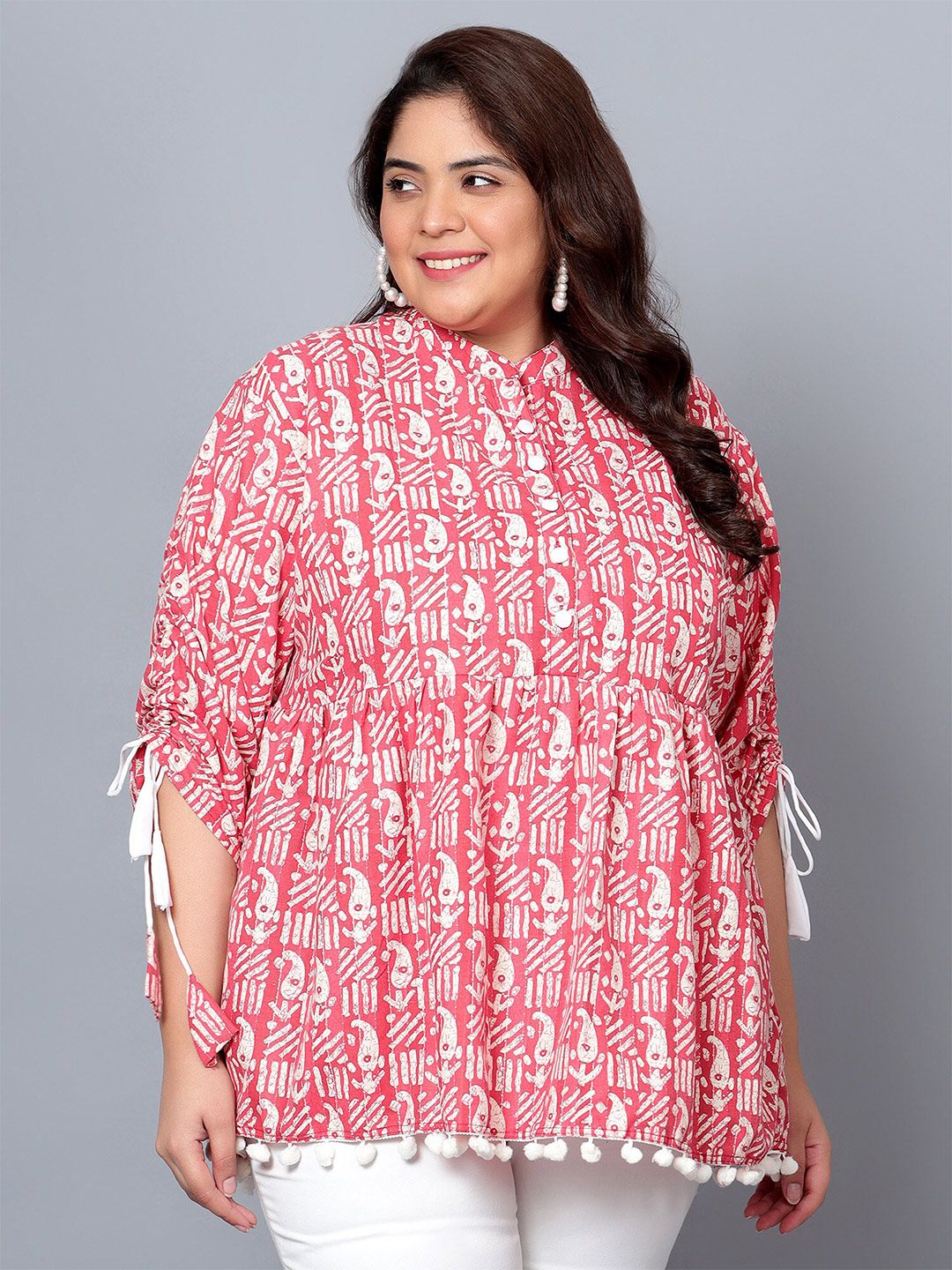 Red Paisley Cotton Plus Size Tunic — view 1