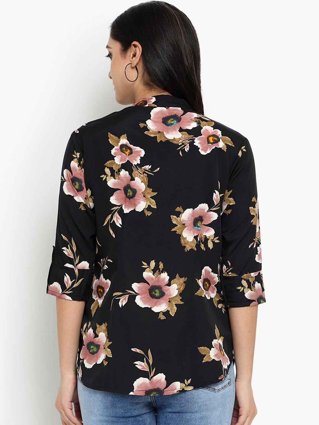 Black Floral Print Plus Size Tunic — view 4