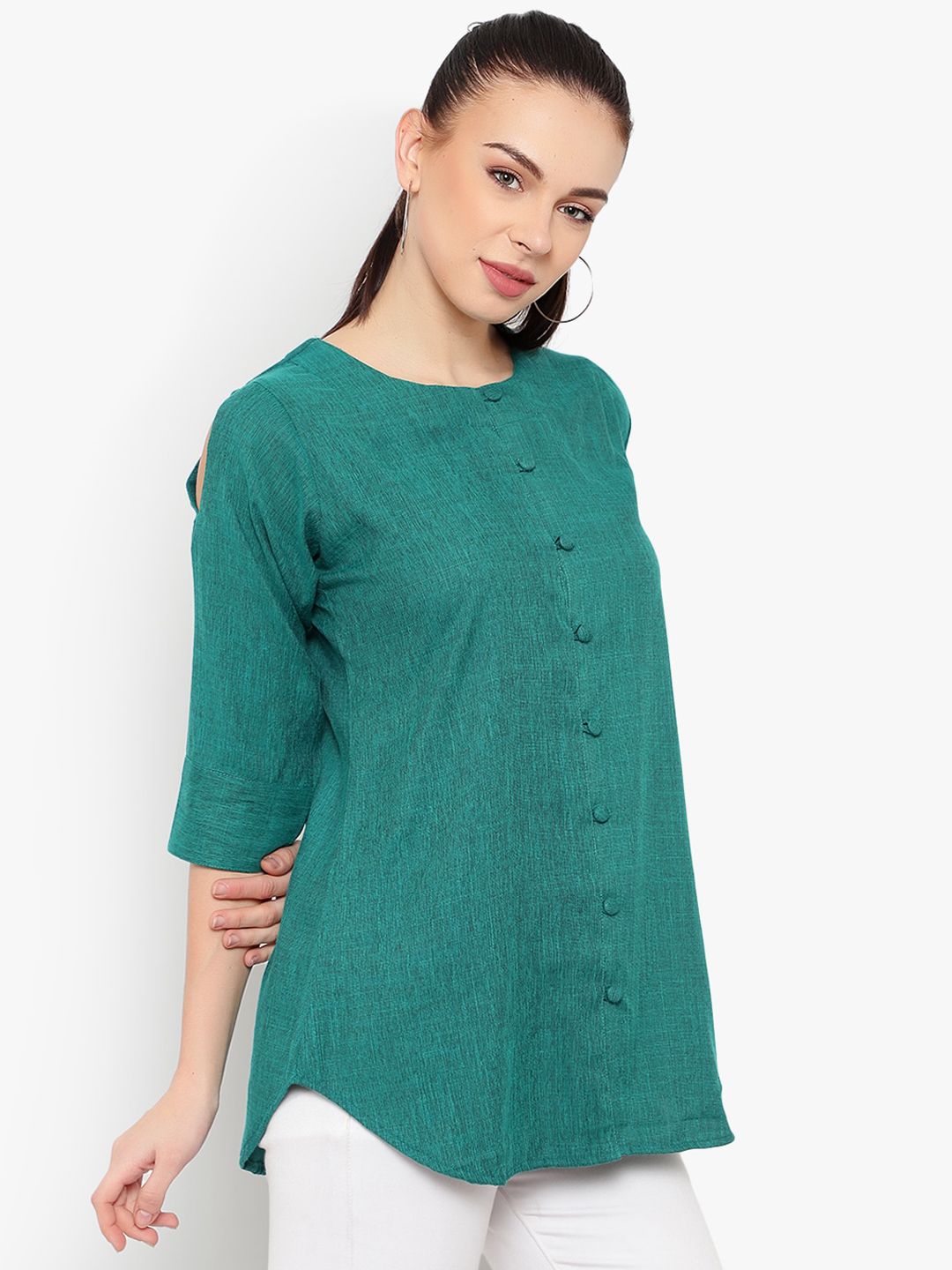 Turquoise Cotton Linen Tunic — view 3