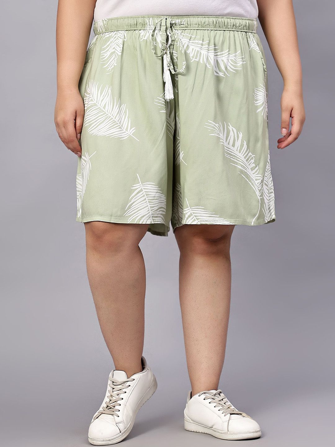 Green Leaf Plus Size Flared Shorts — view 1