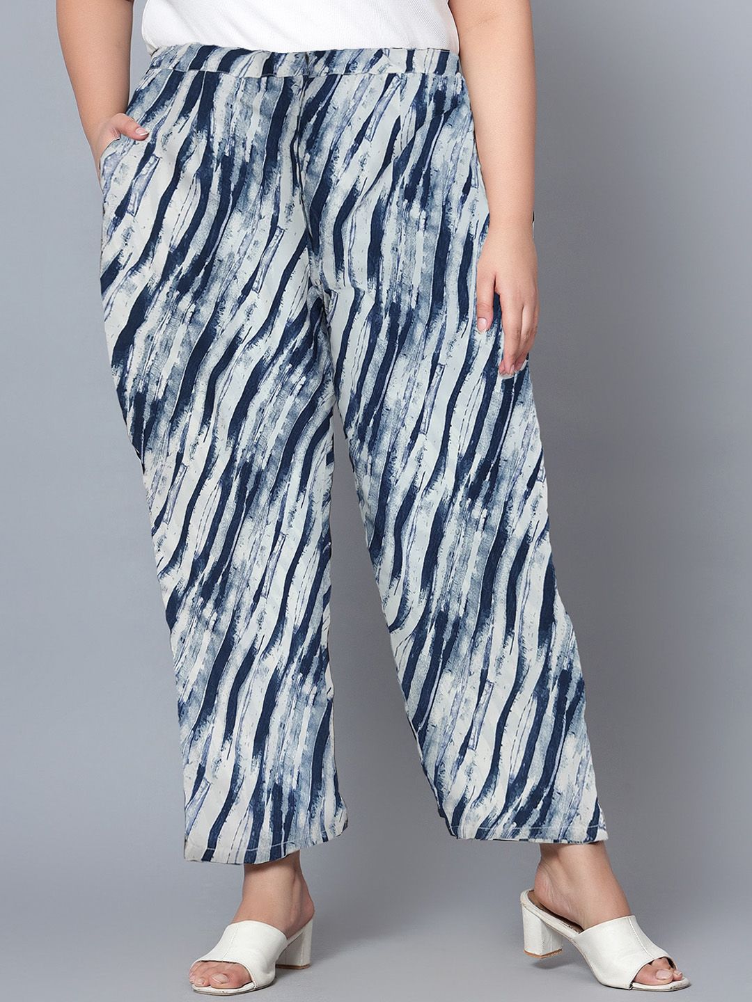 Blue Leheriya Print Plus Size Trousers — view 1