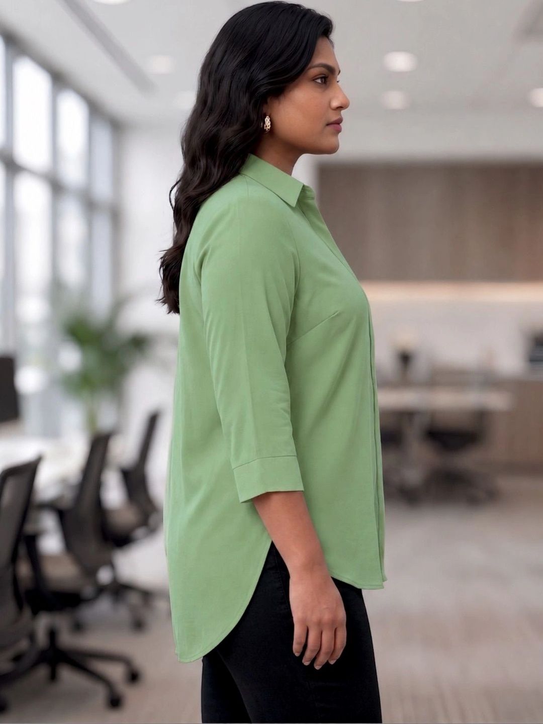 Mint Green Rayon Concealed Plus Size Tunic — view 3