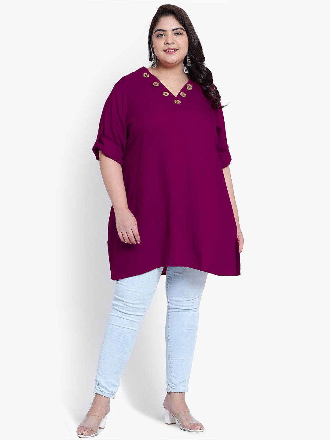 Purple Collar Button Plus Size Tunic — view 6