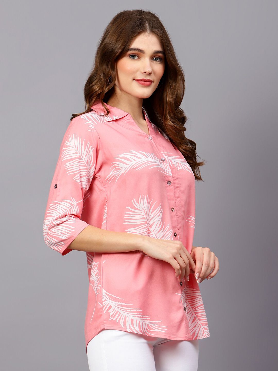 Pink Leaf Print Shirt — view 10