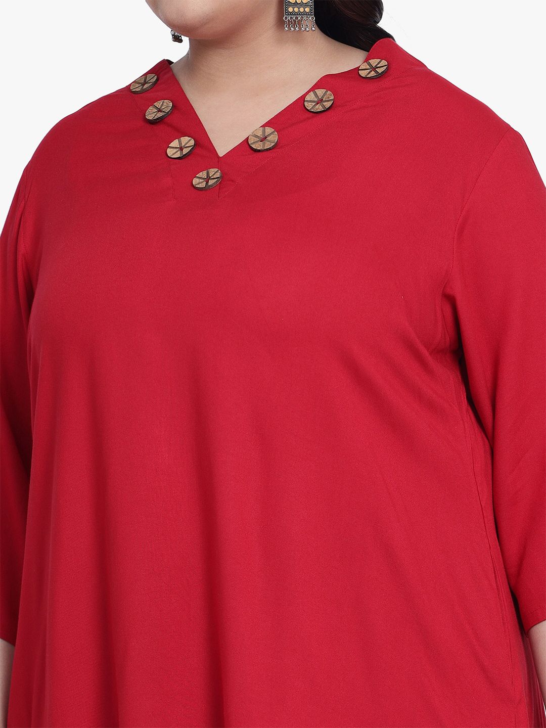 Maroon Collar Button Plus Size Tunic — view 2