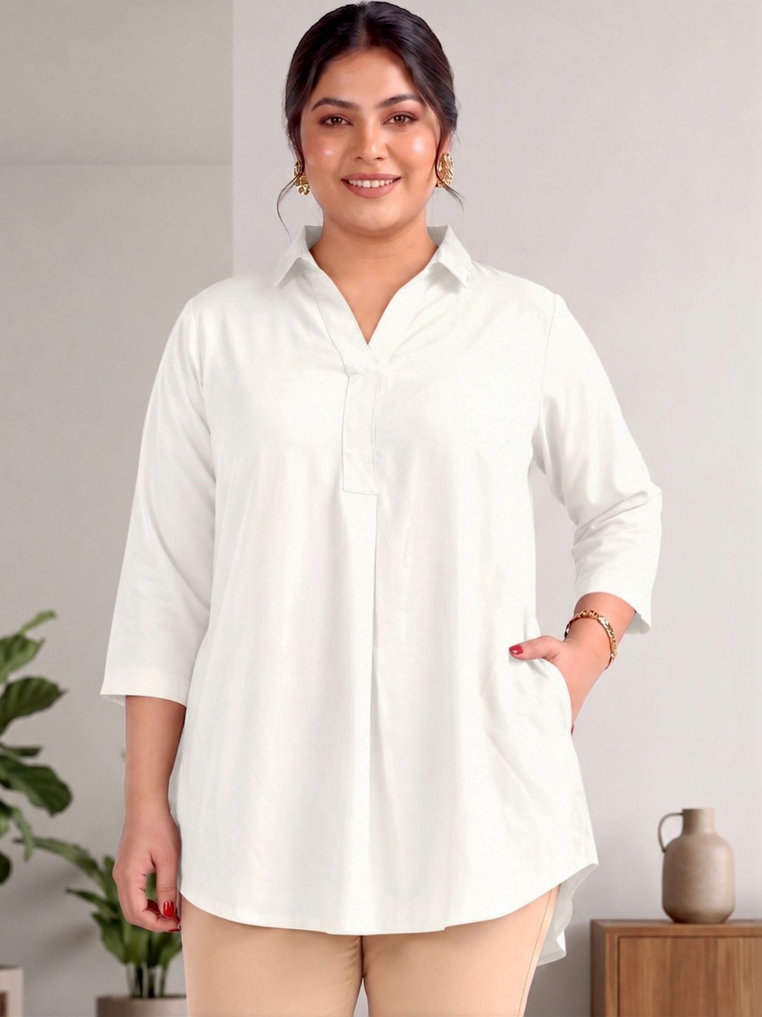 OffWhite Rayon Centrepleat Longline Tunic — view 1