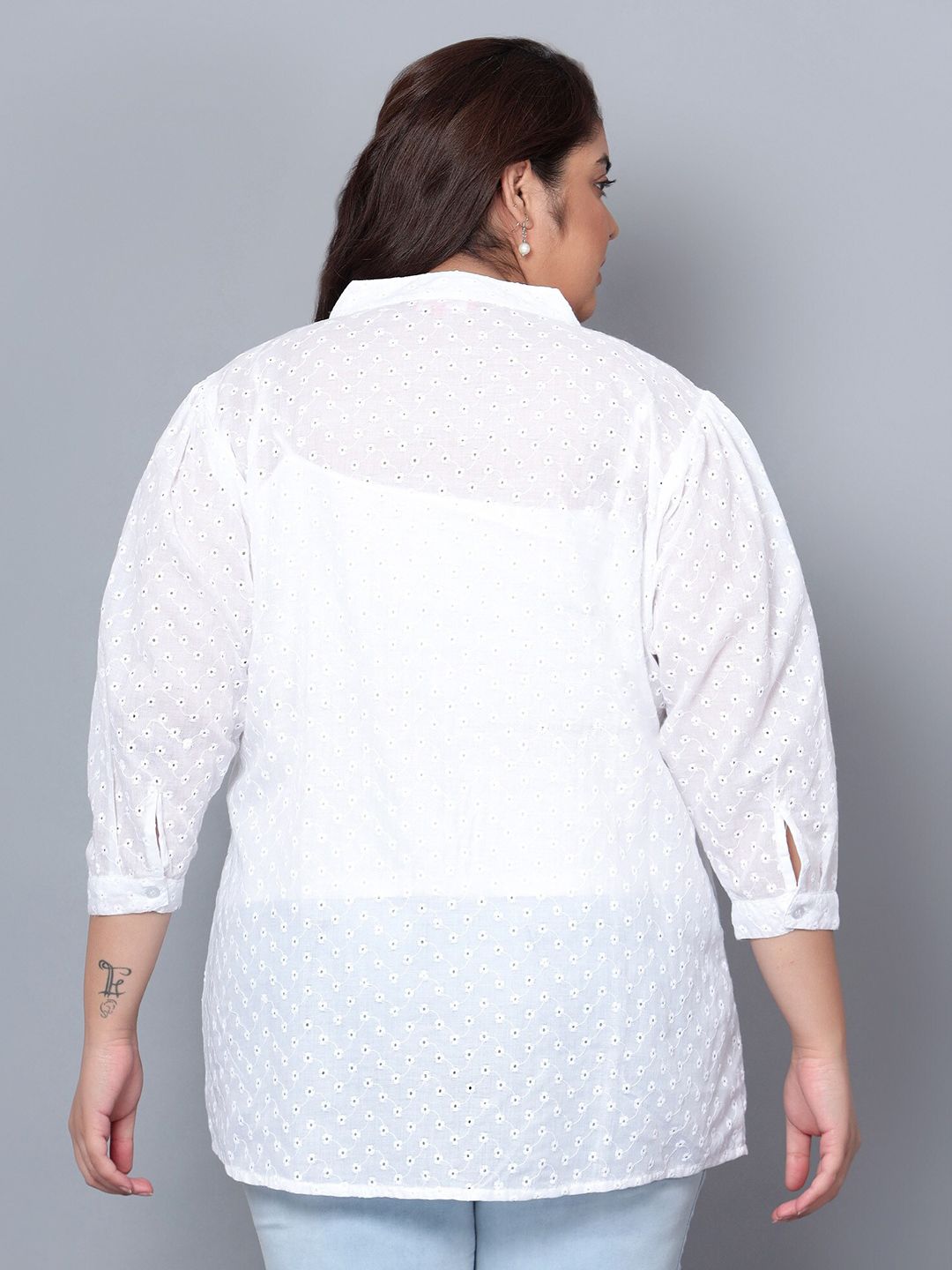 White Chikankari Plus Size Tunic — view 5