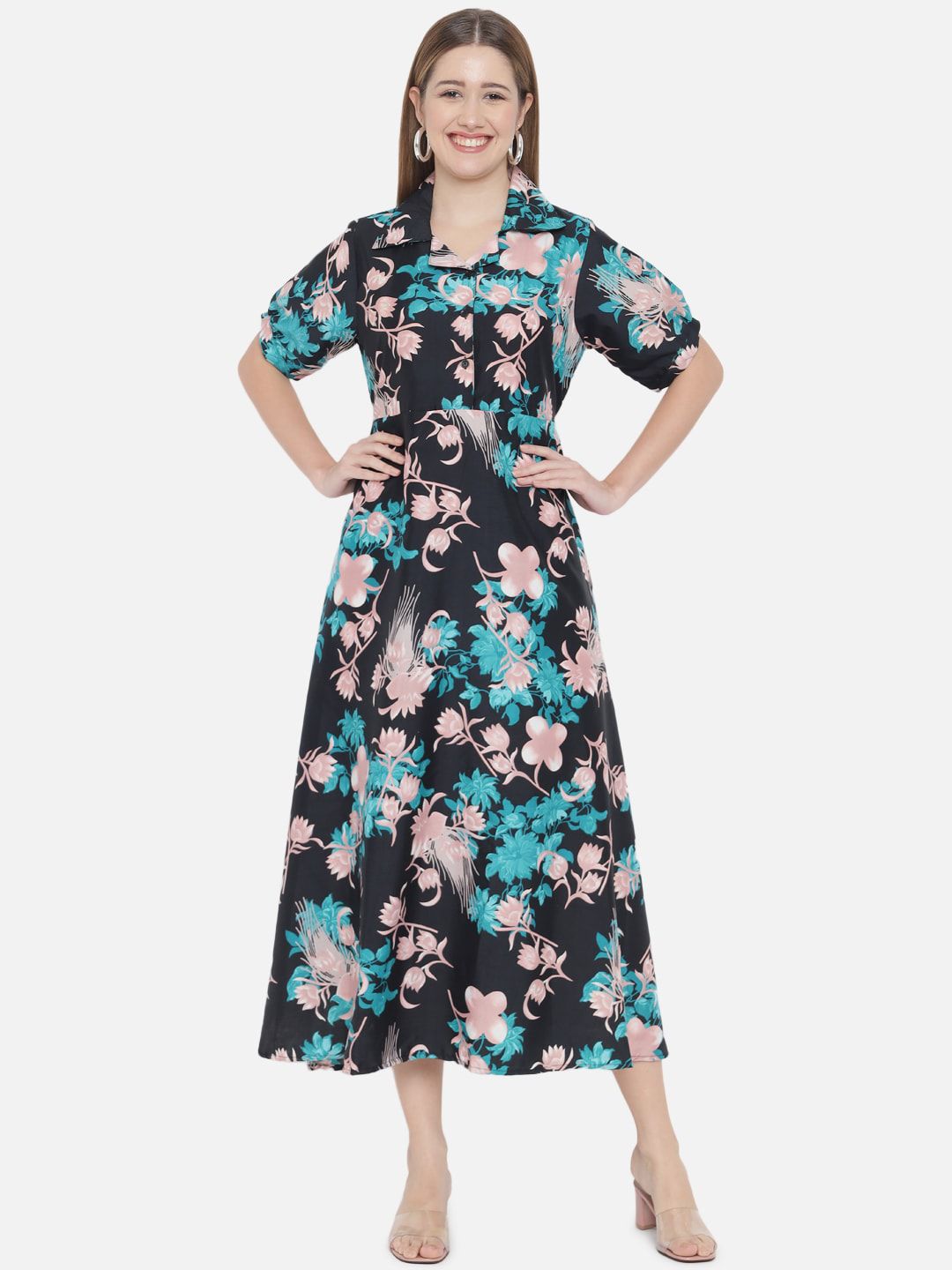 Black and Green Floral Dress — view 8