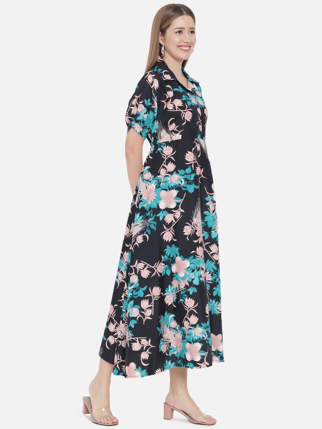 Black and Green Floral Dress — view 10