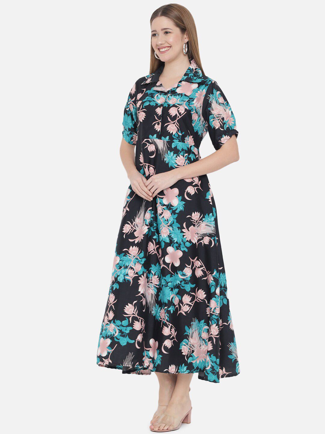 Black and Green Floral Dress — view 11