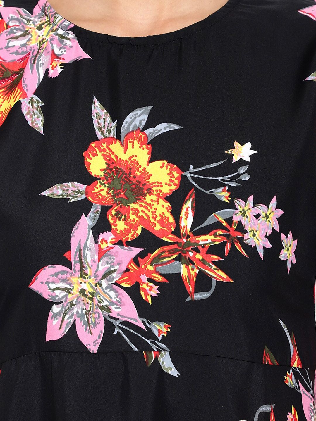 Black and Orange Floral Print Dress — view 2