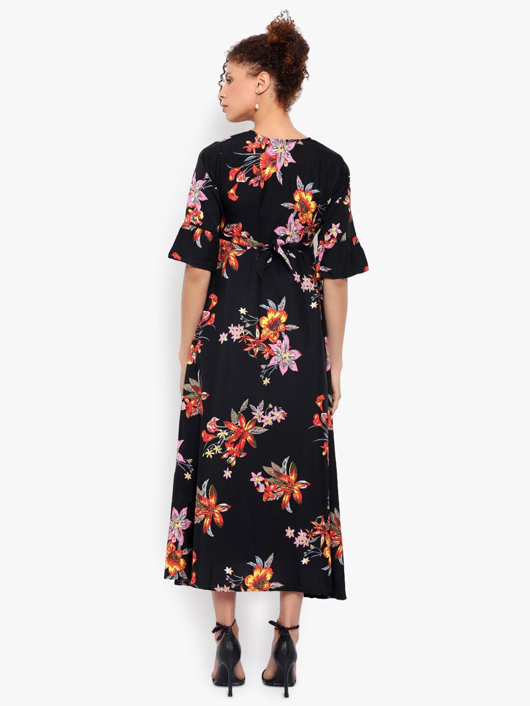 Black and Orange Floral Print Dress — view 5