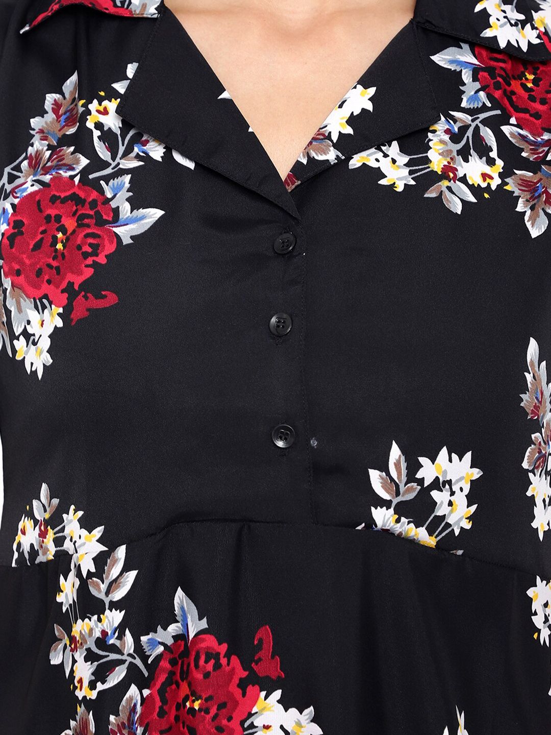 Black and Red Floral Print Dress — view 7