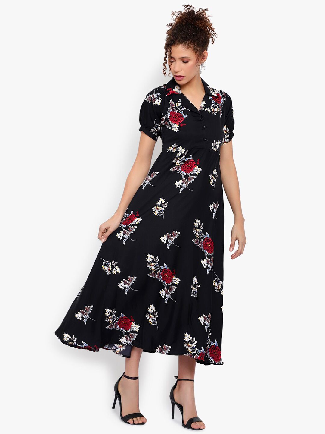Black and Red Floral Print Dress — view 8