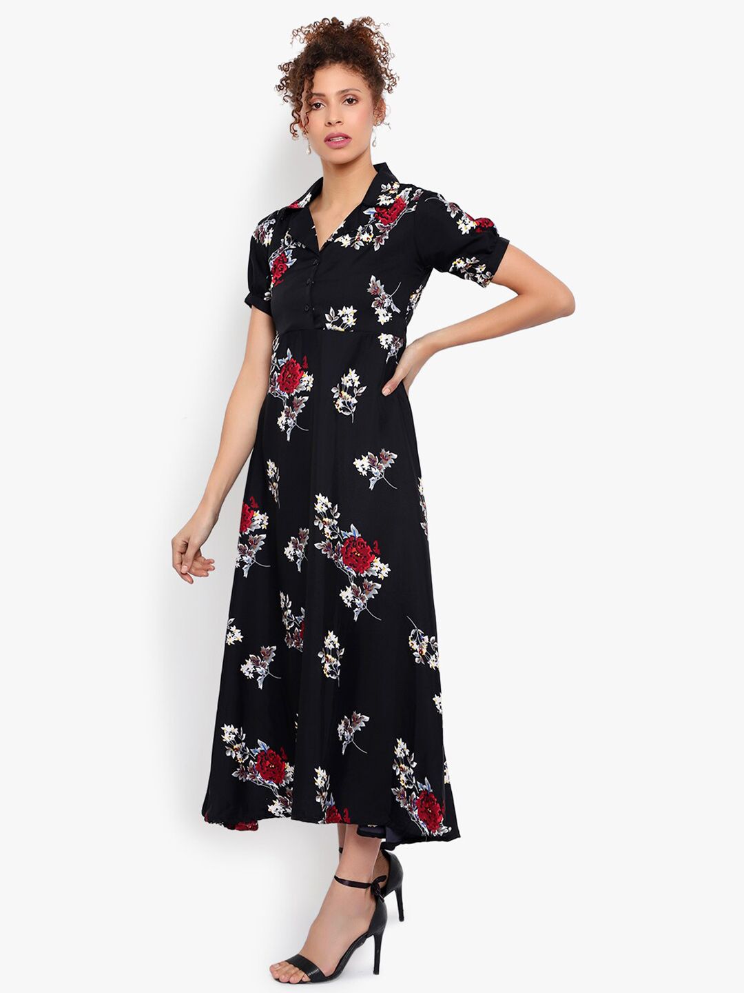 Black and Red Floral Print Dress — view 9