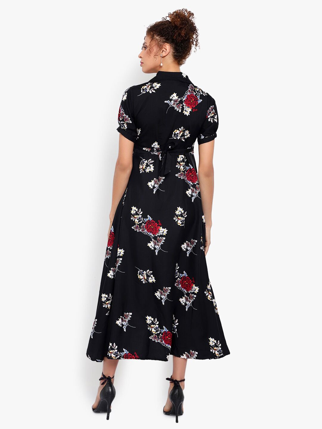 Black and Red Floral Print Dress — view 10