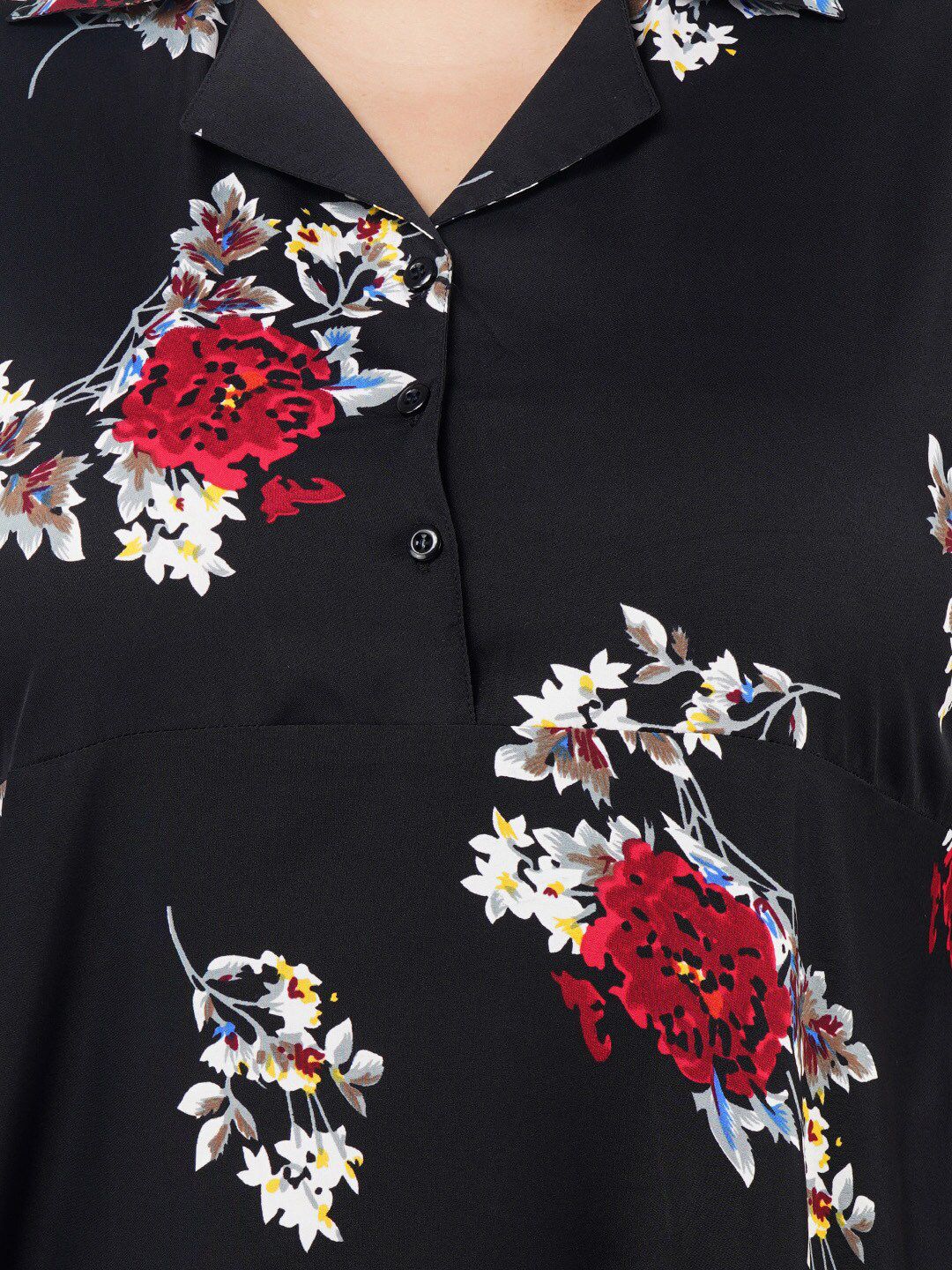 Black and Red Floral Print Plus Size Dress — view 2