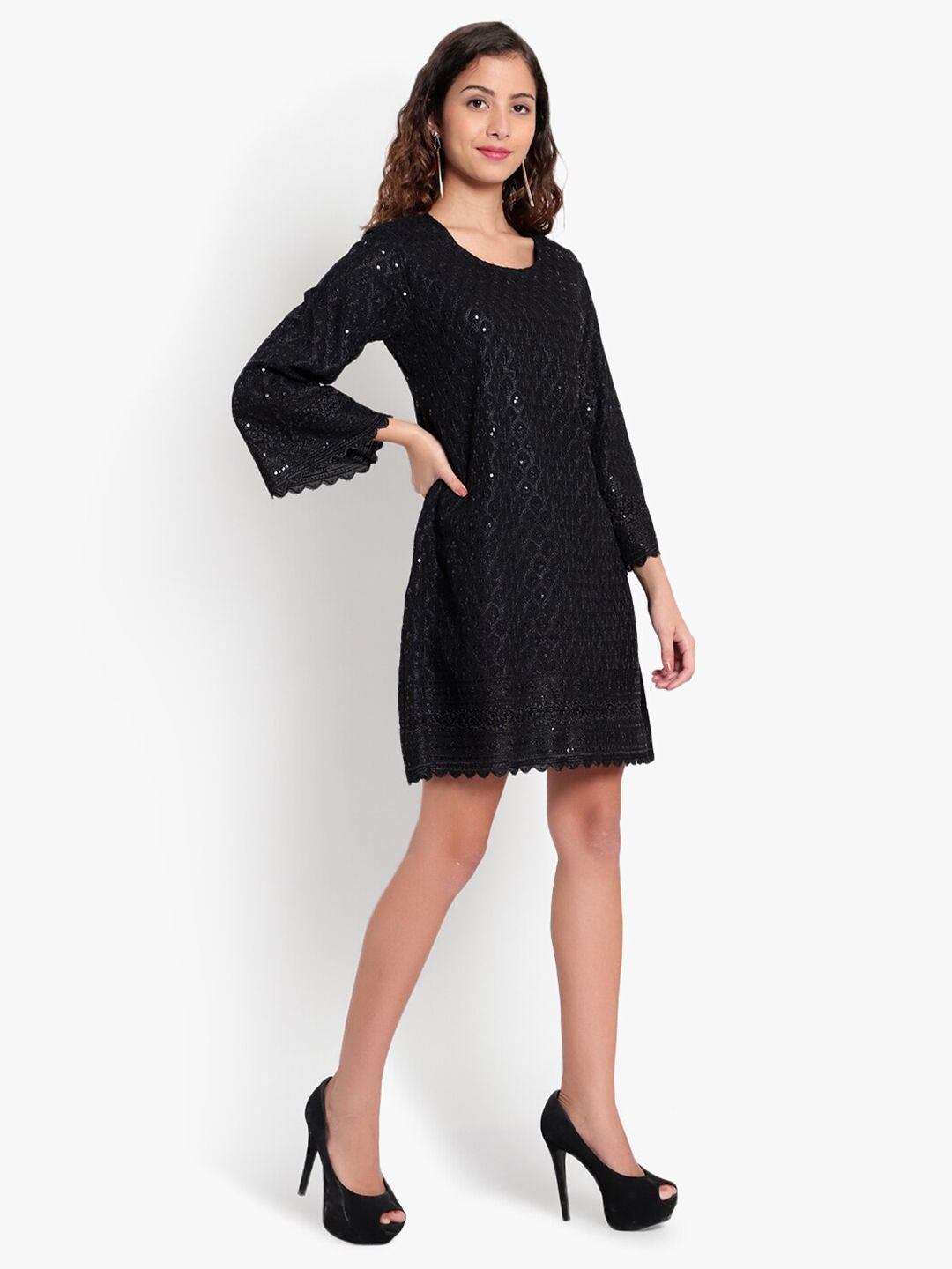 Black Embroidered Sequin Dress — view 3