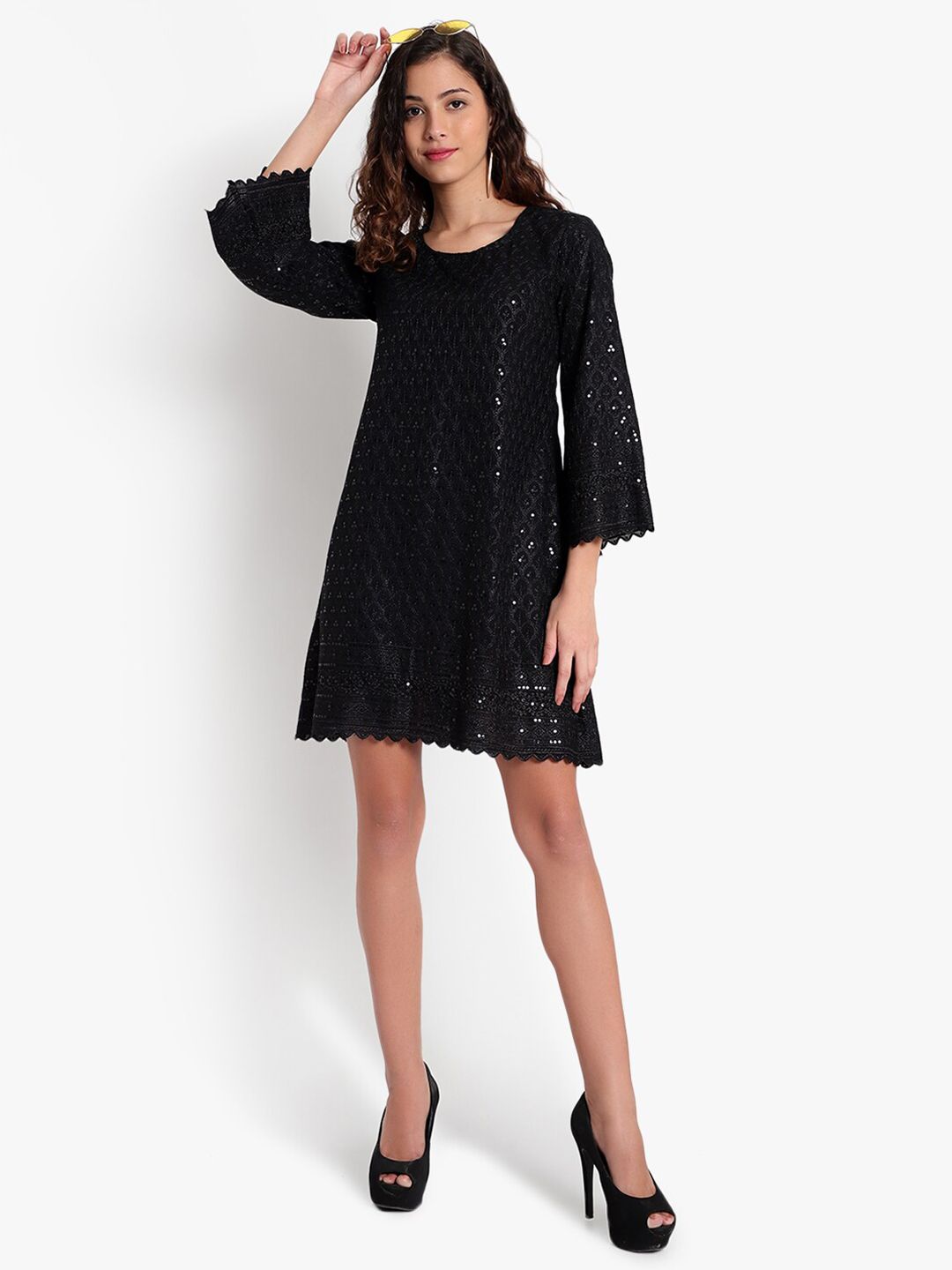 Black Embroidered Sequin Dress — view 6